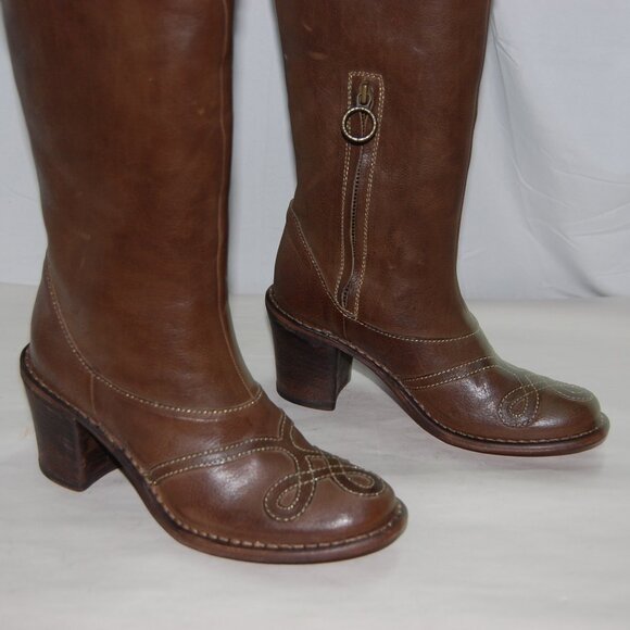 37/US7❤️ FIORENTINI+BAKER Brown Leather Over Knee High Heels Tall Biker BOOTS - Picture 11 of 14